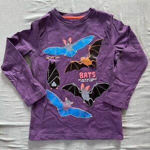 NWOT Mini Boden Kids' Glow in the Dark Bats Purple Long Sleeve T-Shirt 5-6Y